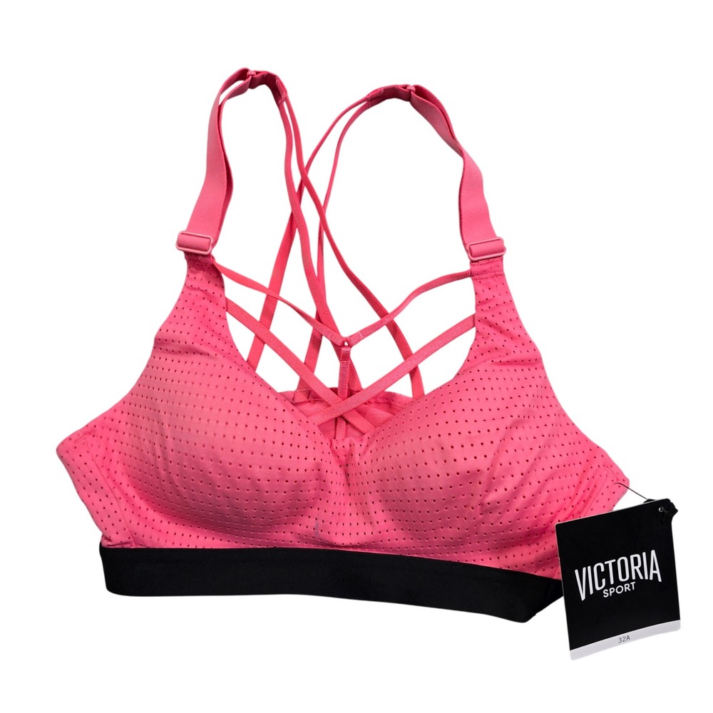 Victoria Sport Lightweight Sport Bra Women 32A Pink Strappy Cage‎ Wireless Run